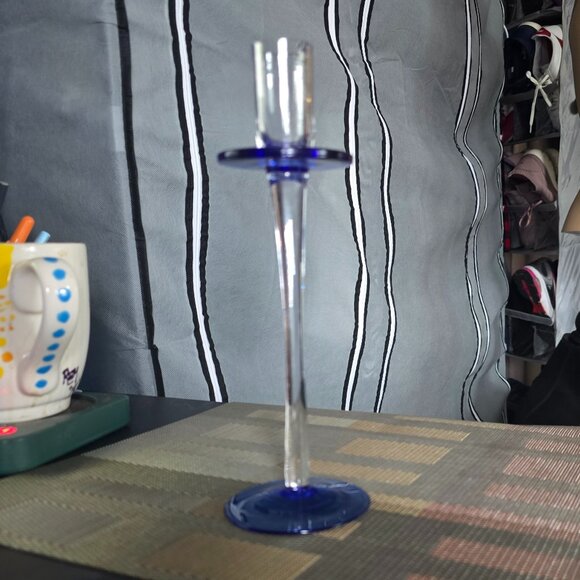 VINTAGE 90's DAYTON HUDSON Cobalt Blue Crystal Retro Candle Holder - Picture 9 of 11